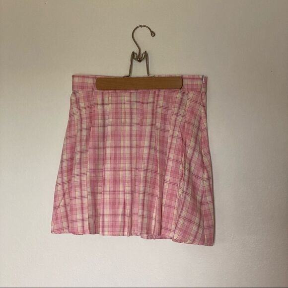 SHEIN Plaid Skirt Pleated Mini Pink Yellow Medium Party Club - Picture 5 of 10